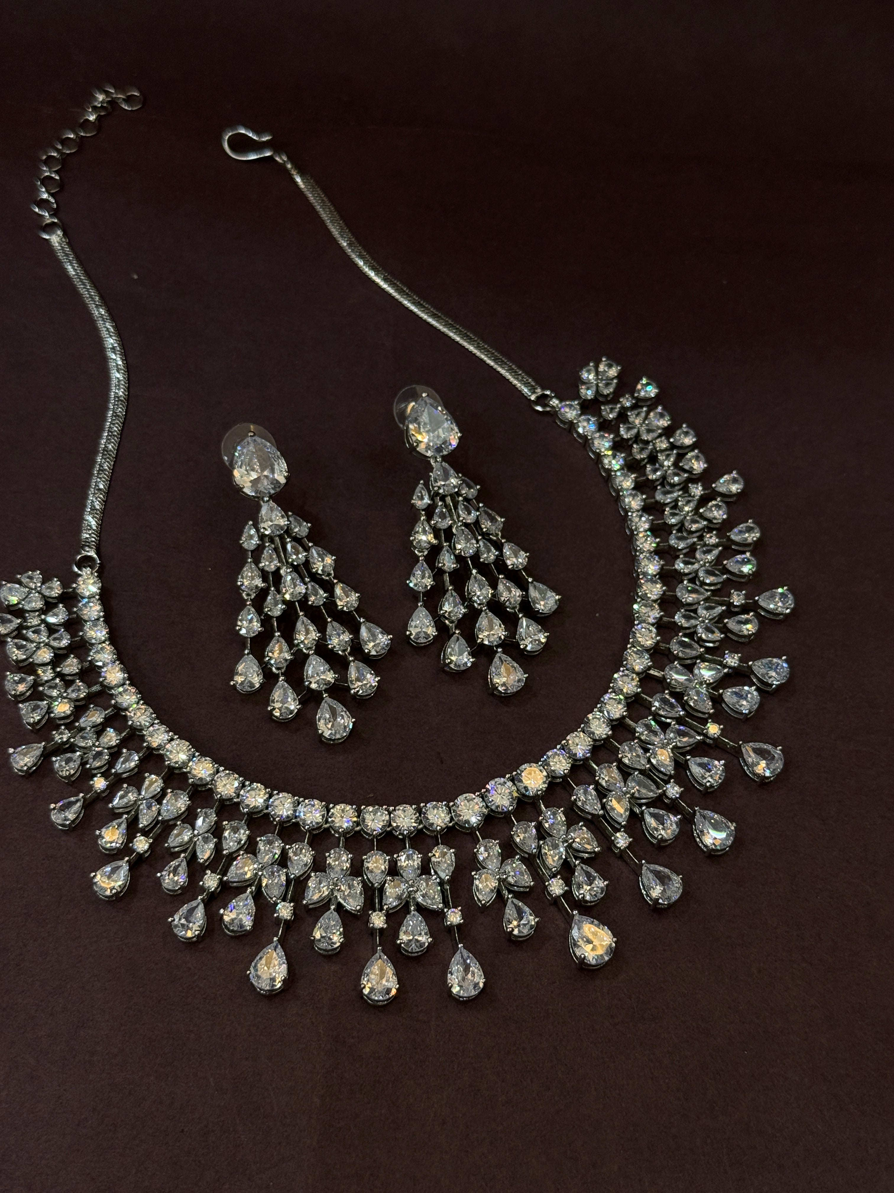 Glamorous Waterdrop CZ Necklace Set with Statement Earrings